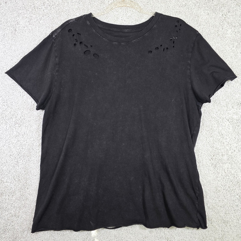 Affliction Womens XL Black Mineral Wash Distressed Cutout Back Tee USA Biker